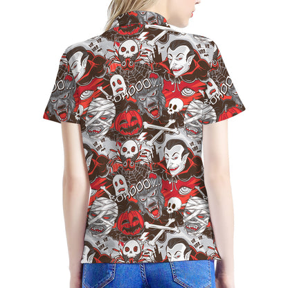 Halloween Monsters Pattern Print Women's Polo Shirt