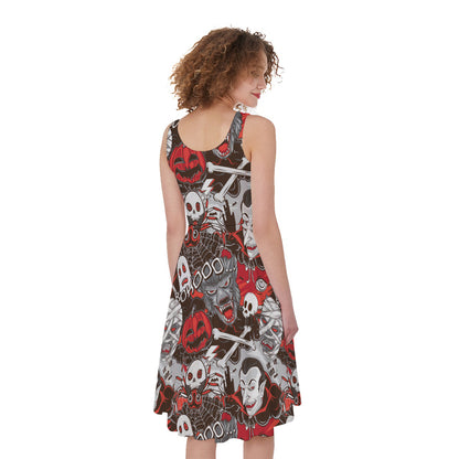 Halloween Monsters Pattern Print Women's Sleeveless Dress