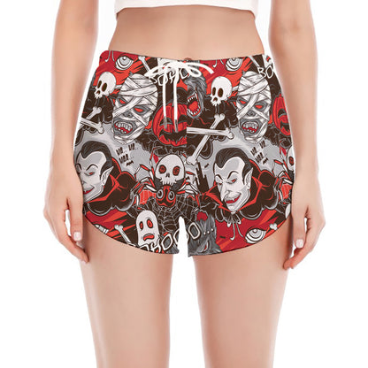 Halloween Monsters Pattern Print Women's Split Running Shorts