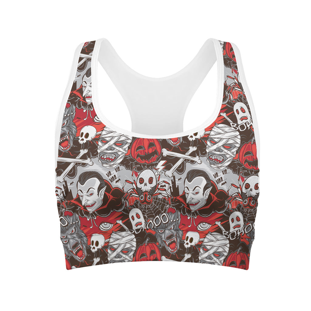 Halloween Monsters Pattern Print Women's Sports Bra