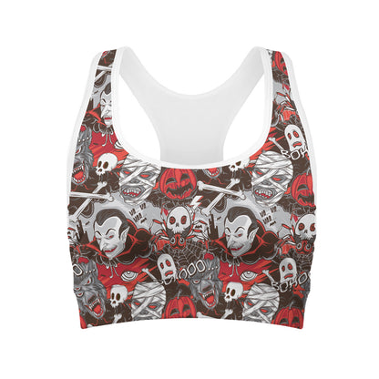 Halloween Monsters Pattern Print Women's Sports Bra