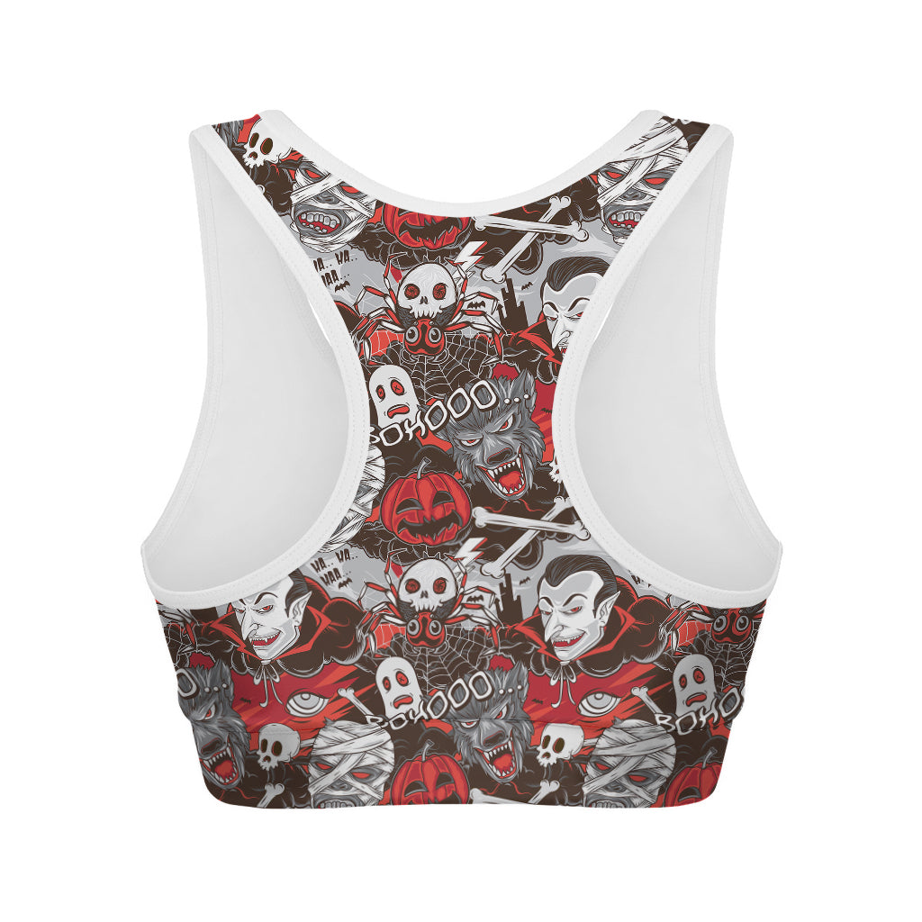Halloween Monsters Pattern Print Women's Sports Bra