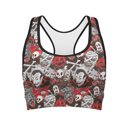 Halloween Monsters Pattern Print Women's Sports Bra