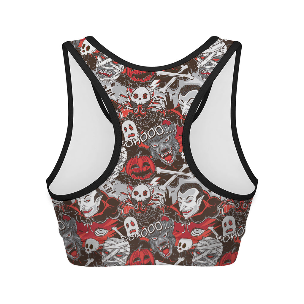 Halloween Monsters Pattern Print Women's Sports Bra