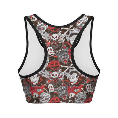 Halloween Monsters Pattern Print Women's Sports Bra