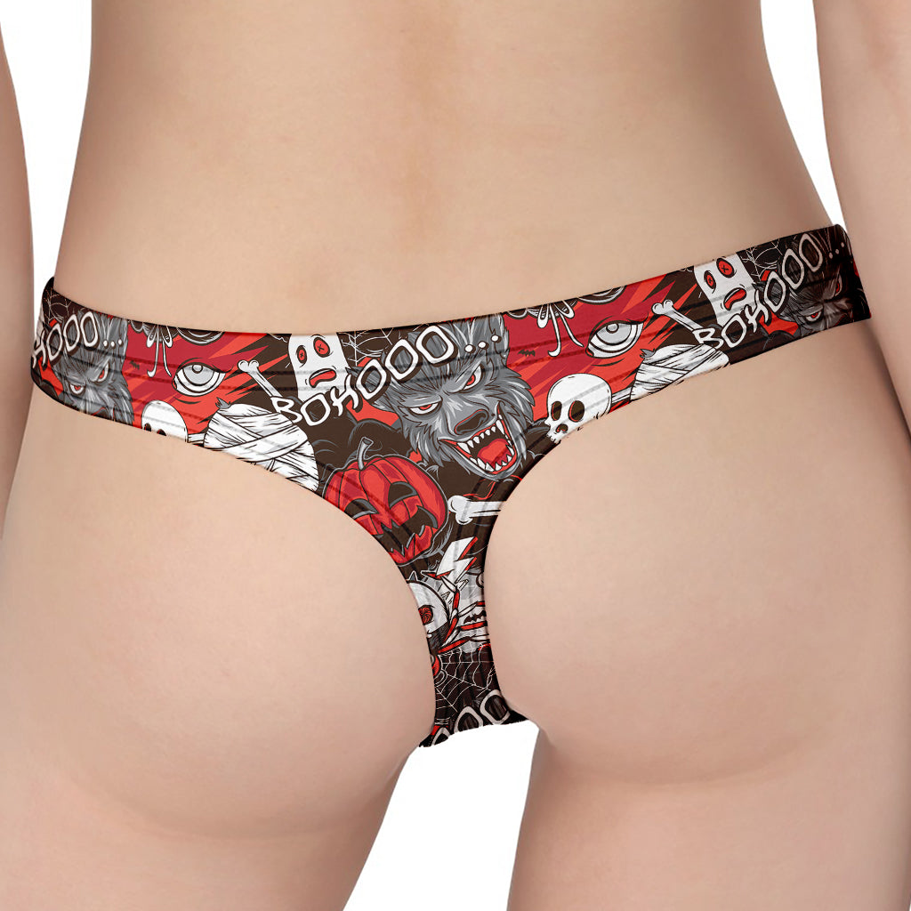 Halloween Monsters Pattern Print Women's Thong