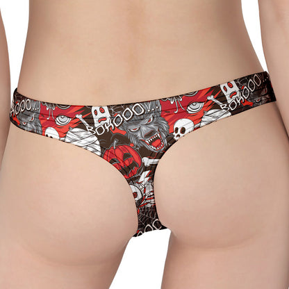 Halloween Monsters Pattern Print Women's Thong