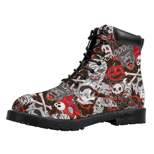Halloween Monsters Pattern Print Work Boots