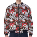 Halloween Monsters Pattern Print Zip Sleeve Bomber Jacket