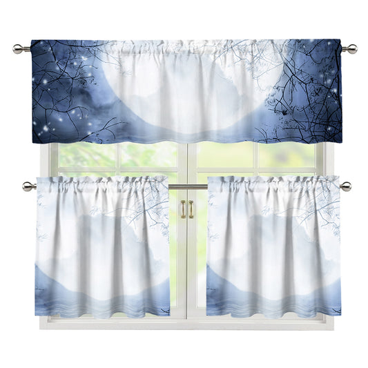 Halloween Moonlight Print 3 Piece Kitchen Curtains