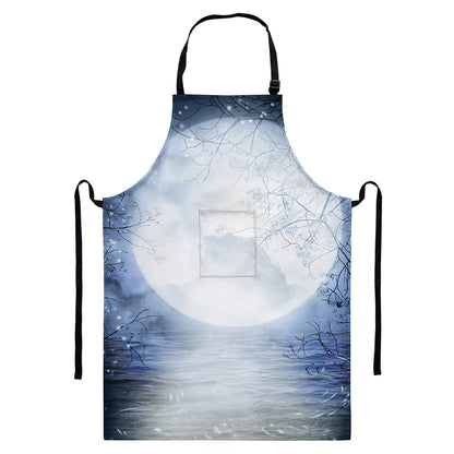 Halloween Moonlight Print Bib Apron With Pocket