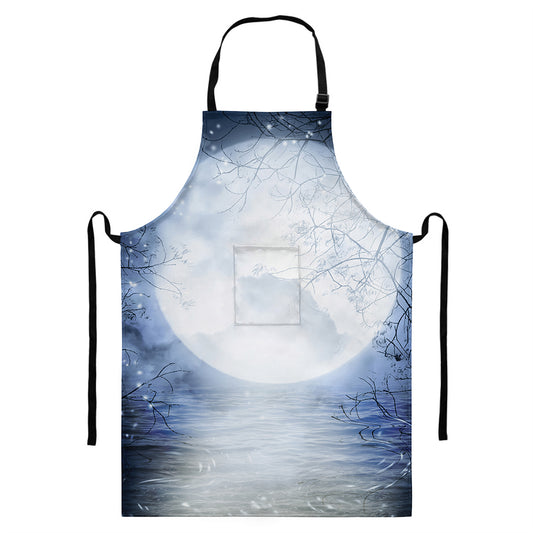 Halloween Moonlight Print Bib Apron With Pocket
