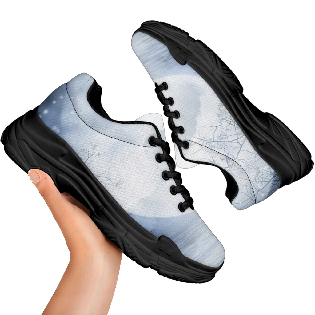 Halloween Moonlight Print Black Chunky Shoes