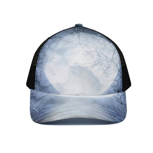 Halloween Moonlight Print Black Mesh Trucker Cap