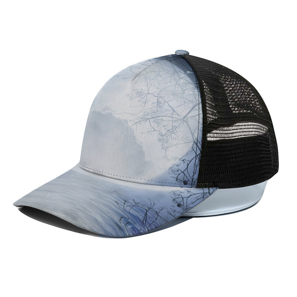Halloween Moonlight Print Black Mesh Trucker Cap