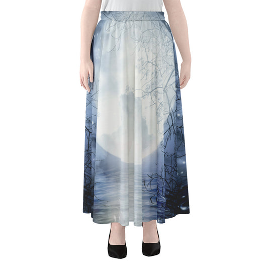Halloween Moonlight Print Chiffon Maxi Skirt