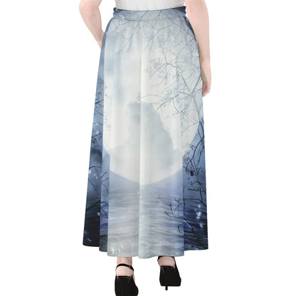 Halloween Moonlight Print Chiffon Maxi Skirt