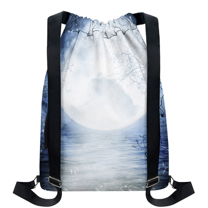 Halloween Moonlight Print Drawstring Backpack
