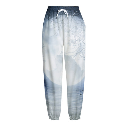 Halloween Moonlight Print Fleece Lined Knit Pants