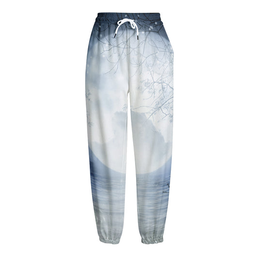 Halloween Moonlight Print Fleece Lined Knit Pants