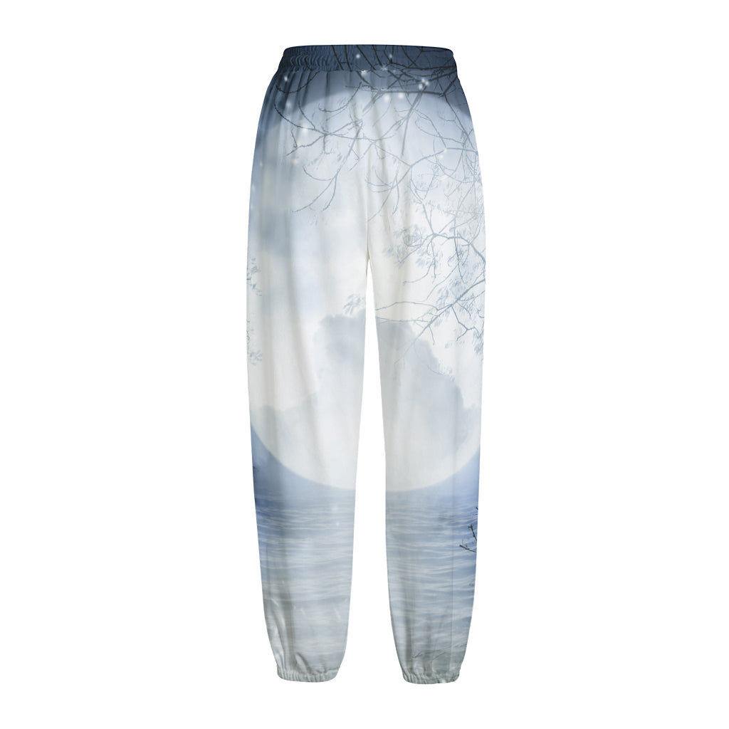 Halloween Moonlight Print Fleece Lined Knit Pants
