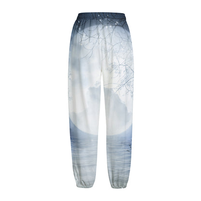 Halloween Moonlight Print Fleece Lined Knit Pants