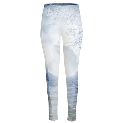 Halloween Moonlight Print High-Waisted Pocket Leggings