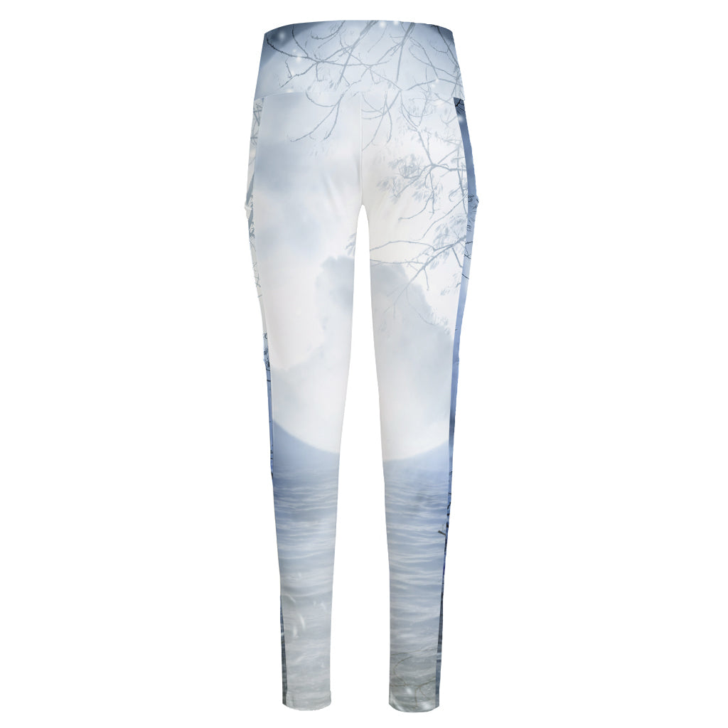 Halloween Moonlight Print High-Waisted Pocket Leggings