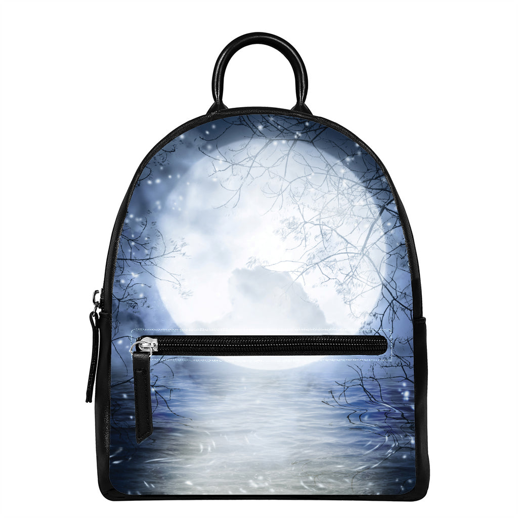 Halloween Moonlight Print Leather Backpack