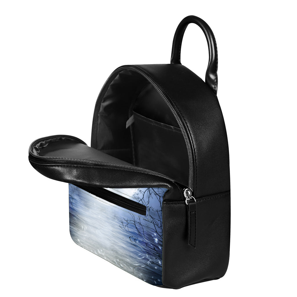 Halloween Moonlight Print Leather Backpack