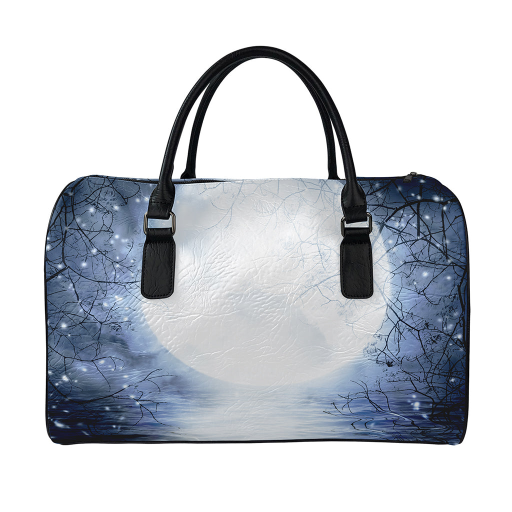 Halloween Moonlight Print Leather Duffle Bag
