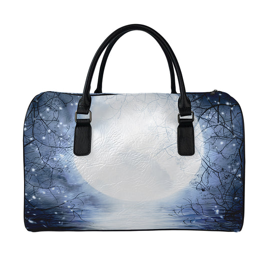 Halloween Moonlight Print Leather Duffle Bag