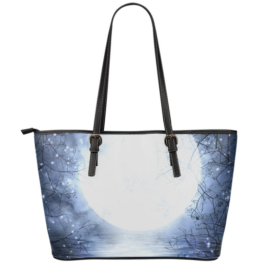 Halloween Moonlight Print Leather Tote Bag