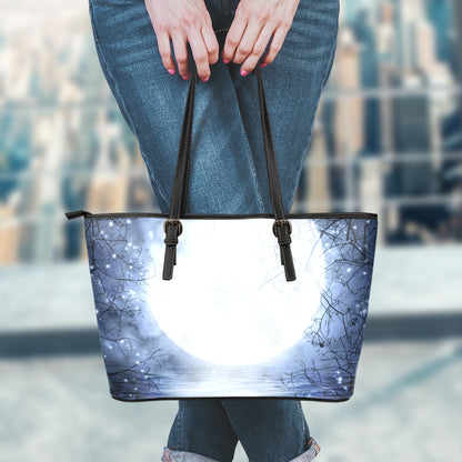 Halloween Moonlight Print Leather Tote Bag