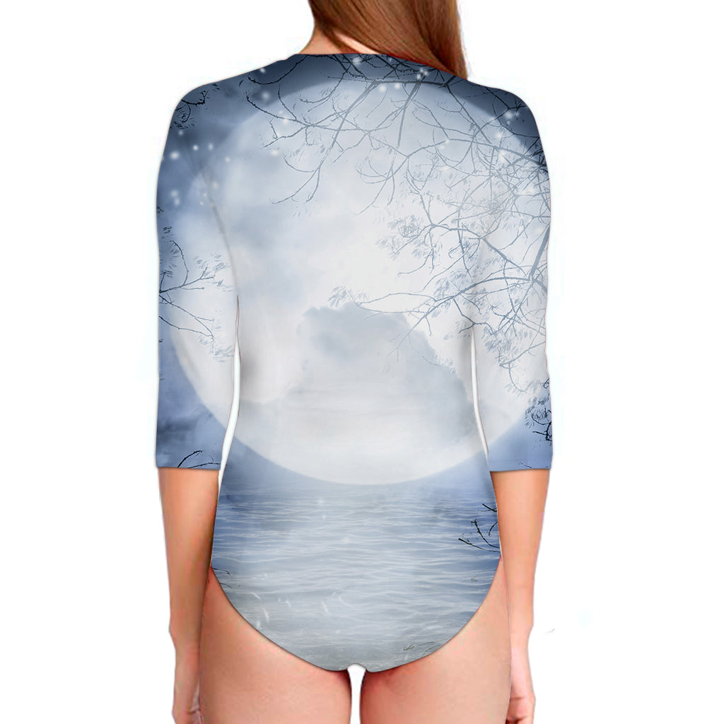 Halloween Moonlight Print Long Sleeve Swimsuit