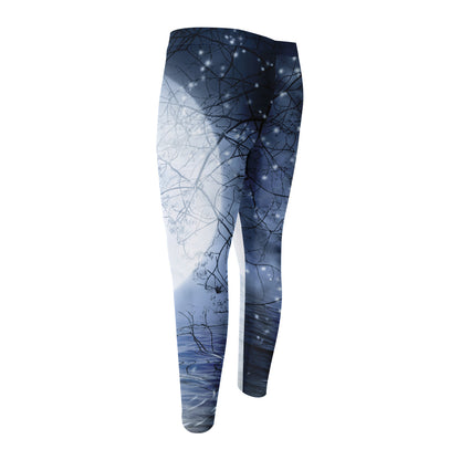 Halloween Moonlight Print Men's Compression Pants