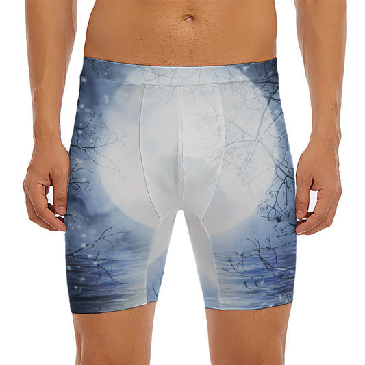 Halloween Moonlight Print Men's Long Boxer Briefs
