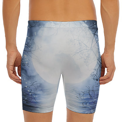 Halloween Moonlight Print Men's Long Boxer Briefs