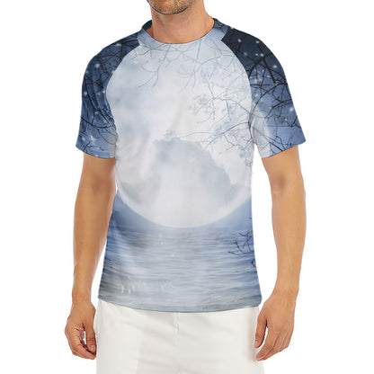 Halloween Moonlight Print Men's Short Sleeve Rash Guard