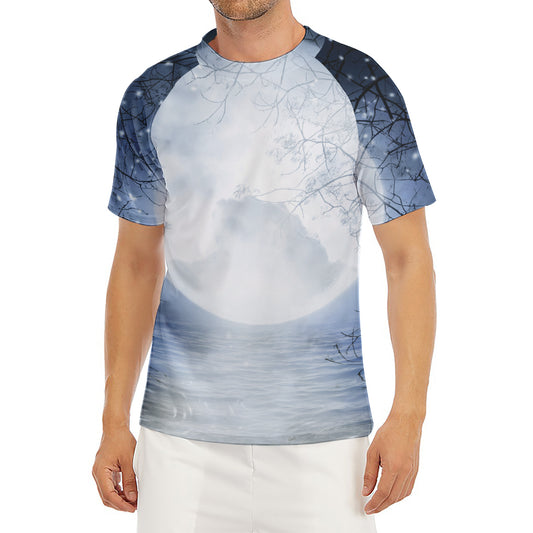 Halloween Moonlight Print Men's Short Sleeve Rash Guard