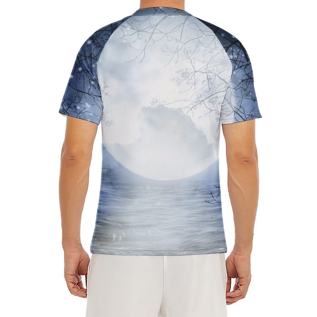 Halloween Moonlight Print Men's Short Sleeve Rash Guard