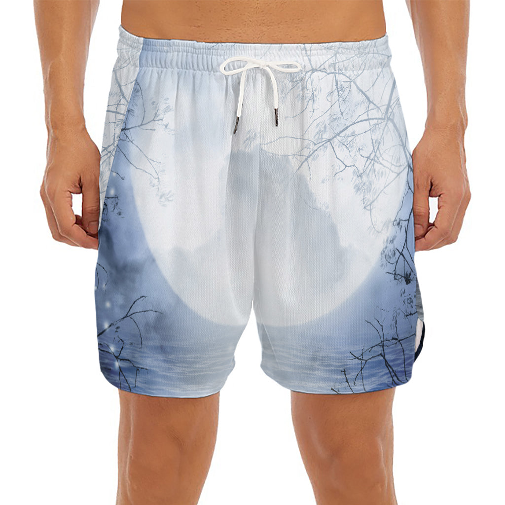Halloween Moonlight Print Men's Split Running Shorts