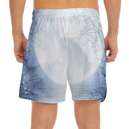 Halloween Moonlight Print Men's Split Running Shorts