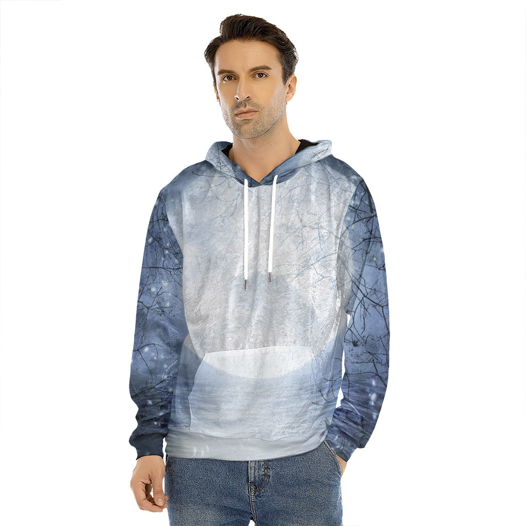 Halloween Moonlight Print Men's Velvet Pullover Hoodie