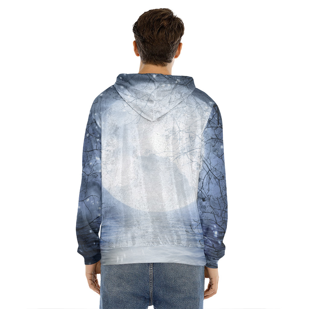 Halloween Moonlight Print Men's Velvet Pullover Hoodie