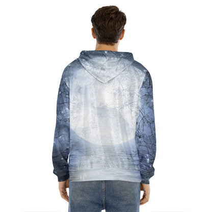 Halloween Moonlight Print Men's Velvet Pullover Hoodie
