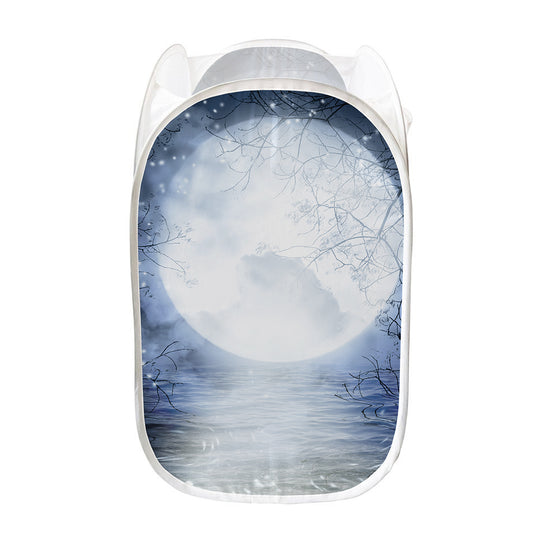 Halloween Moonlight Print Mesh Laundry Hamper