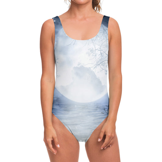 Halloween Moonlight Print One Piece Swimsuit