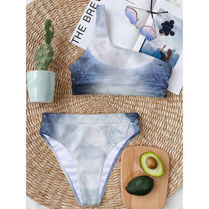 Halloween Moonlight Print One Shoulder Bikini Top