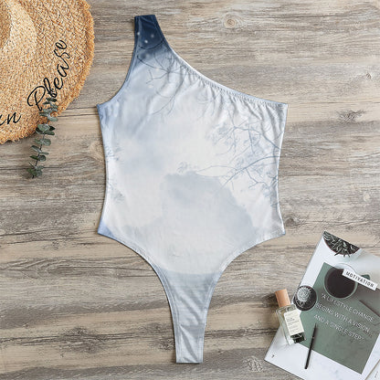 Halloween Moonlight Print One Shoulder Bodysuit